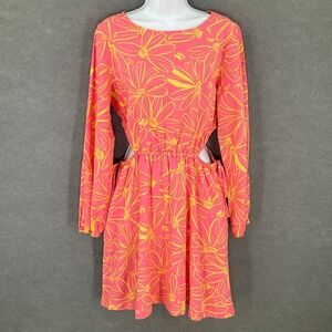 Universal Thread Dress M Linen Pink Multi Floral Long Sleeve Cut Out Festival